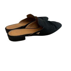 Tory Burch Black Suede Mule Flats Logo Slip On Loafers Size 8